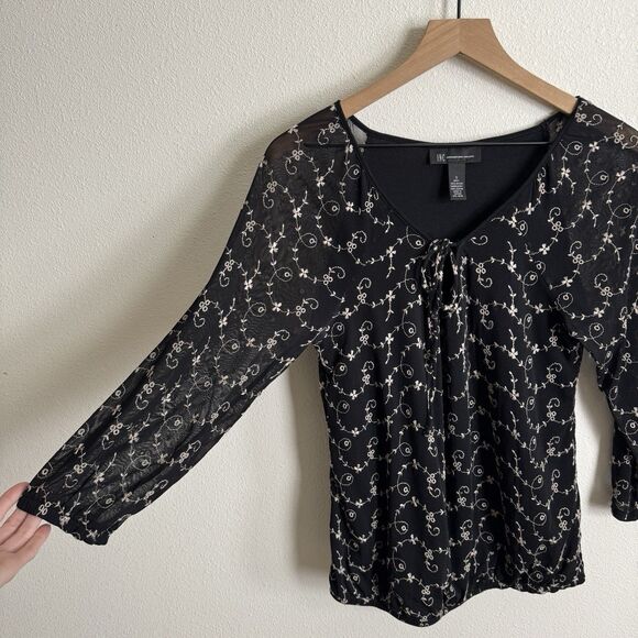 Vtg 90s Sheer Floral Mesh Top Womens‎ Small Floral Phoebe Friends Fairy Grunge - Picture 4 of 16